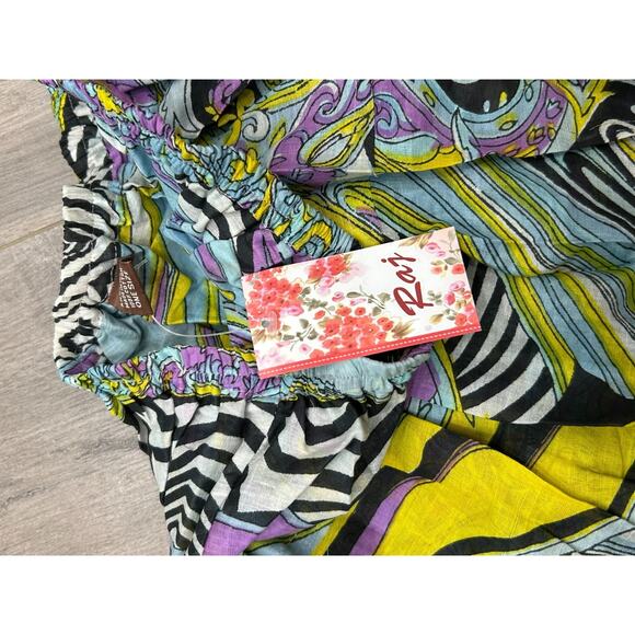 Raj Womens Multicolor Printed Elastic Waist Tiered Midi Skirt Boho One Size NWT - Picture 3 of 7